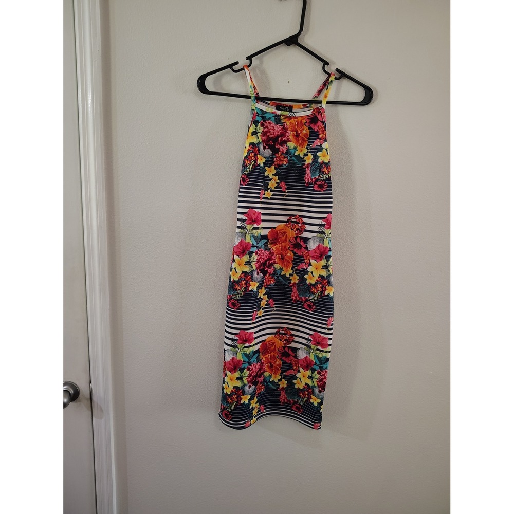 Rue21‎ Womens Floral Striped Bodycon Mini Dress Small Tropical Halter Summer